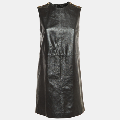 Pre-owned Gucci Black Leather Sleeveless Mini Dress S