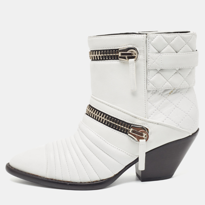 Pre-owned Giuseppe Zanotti White Quilted Leather Ankle Boots Size 37.5