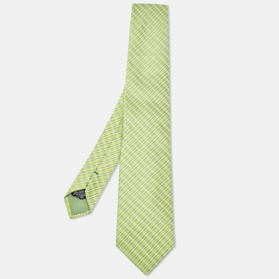 Pre-owned Boss By Hugo Boss Green Check Pattern Silk Tie