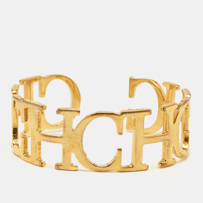 Pre-owned Carolina Herrera Ch Between The Line Gold Tone Cuff Bracelet