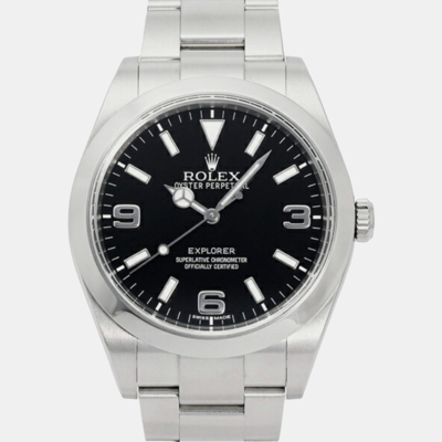 Pre-owned Rolex Black Stainless Steel Explorer 214270 Men's Wristwatch 39 Mm