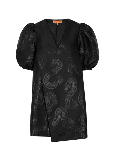 Shop Stine Goya Brethel Metallic-jacquard Satin Mini Dress In Black