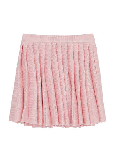 Shop Self-portrait Kids Pleated Sequin-embellished Knitted Skirt In Pink Light