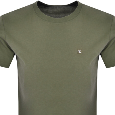 Shop Calvin Klein Jeans Embroidered Logo T Shirt Green