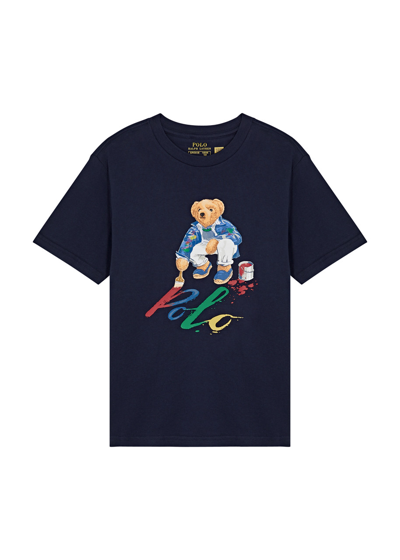 Shop Polo Ralph Lauren Kids Bear-print Cotton T-shirt (7 Years) In Navy