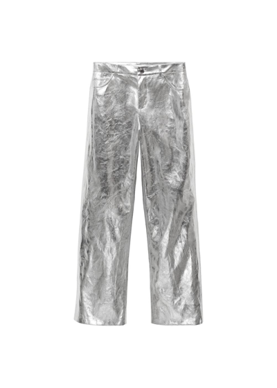 Shop Mango Metalised Wideleg Trousers Silver