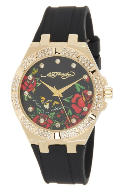 Shop I Touch X Ed Hardy Silicone Strap Watch, 38mm In Matte Black
