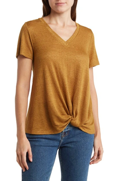 Shop Caslon ® Twist Hem V-neck T-shirt In Bronze
