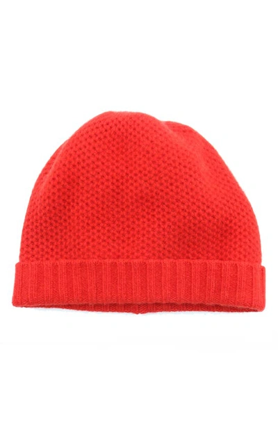 Shop Portolano Honeycomb Cashmere Beanie In Fire Red