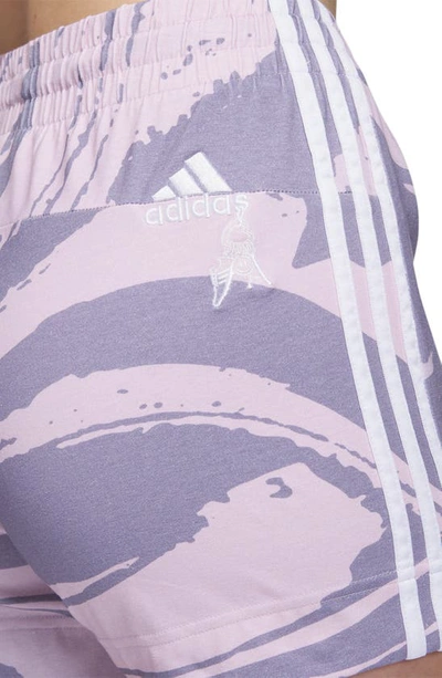Shop Adidas Originals Luxe Printed Stretch Cotton Shorts In Silver Violet