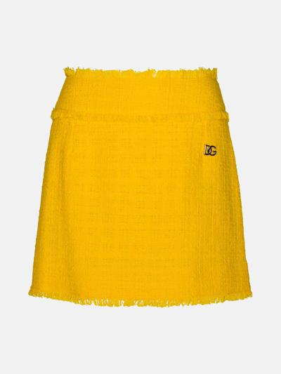 Shop Dolce & Gabbana Yellow Cotton Blend Miniskirt
