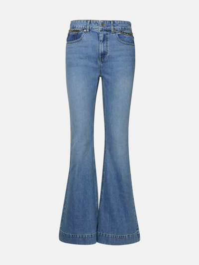 Shop Stella Mccartney 'falabella Chain' Light Blue Cotton Jeans