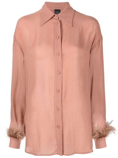 Shop Pinko Shirt With Feathers In Brown