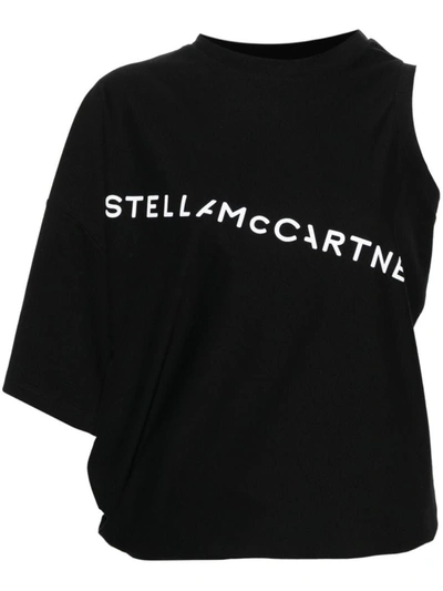Shop Stella Mccartney Asymmetric Sleeves T-shirt In Black
