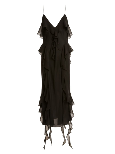 Shop Khaite Women's Pim Ruffle Silk Maxi Dress In Black