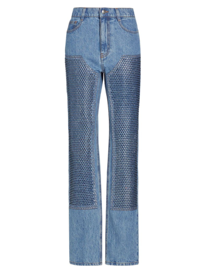 Shop Area Women's Crystal Embellished Straight-leg Jeans In Medium Indigo