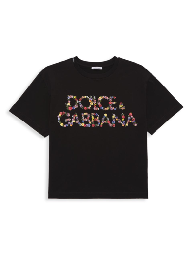 Shop Dolce & Gabbana Little Girl's & Girl's Floral Logo T-shirt In Black