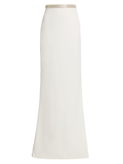 Shop Reem Acra Women's Beaded-waist Crepe Maxi Skirt In White
