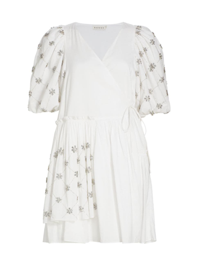 Shop Rhode Women's Elsa Embellished Cotton Wrap Minidress In White Daisy Crystal