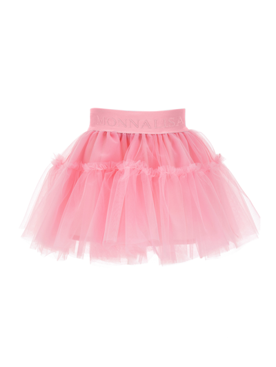 Monnalisa Flared Silk Hand Tulle Skirt In Sachet Pink