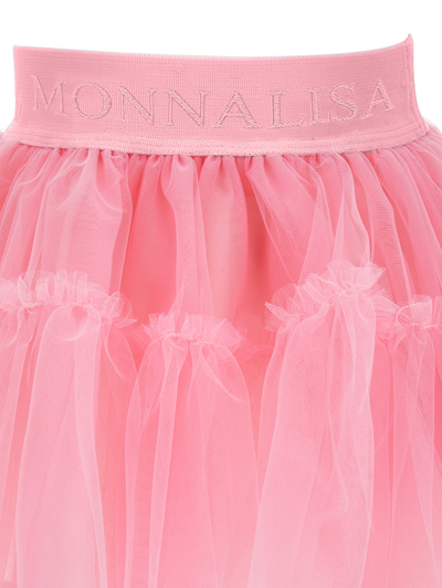 Monnalisa Flared Silk Hand Tulle Skirt In Sachet Pink