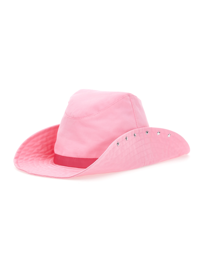 Monnalisa Gabardine Hat With Flowers And Studs In Rosa Fairy Tale