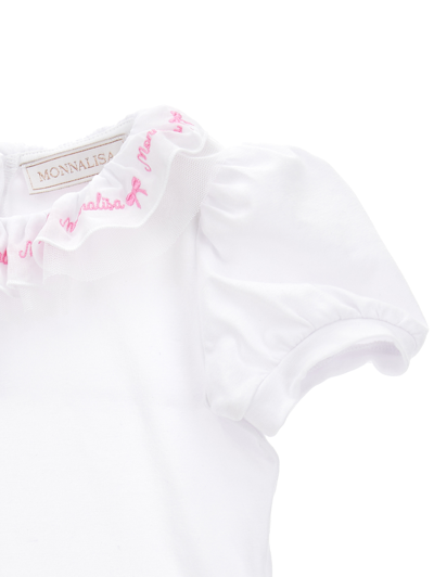 Monnalisa Bodysuit Model Shirt In White + Rosa Fairytale