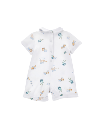 Monnalisa Cotton Romper With Collar In White + Cloud