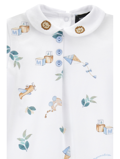 Monnalisa Cotton Romper With Collar In White + Cloud