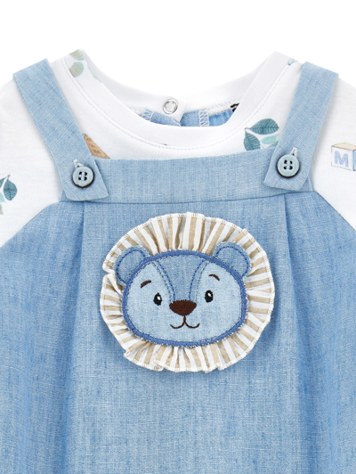 Monnalisa Lion Dungarees Romper In White + Cloud
