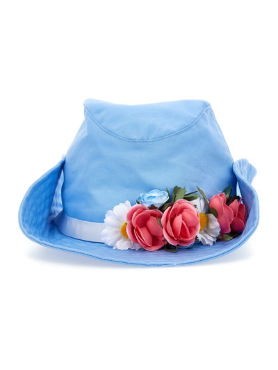 Monnalisa Gabardine Hat With Flowers And Studs In Light Blue