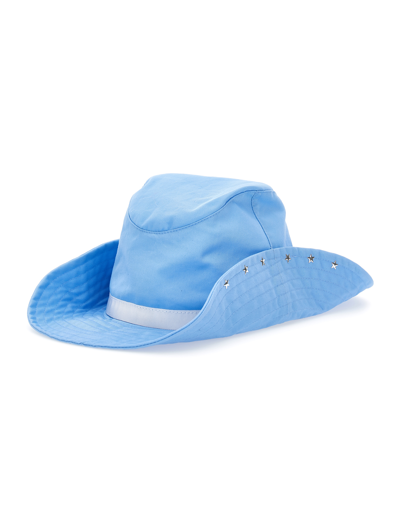 Monnalisa Gabardine Hat With Flowers And Studs In Light Blue
