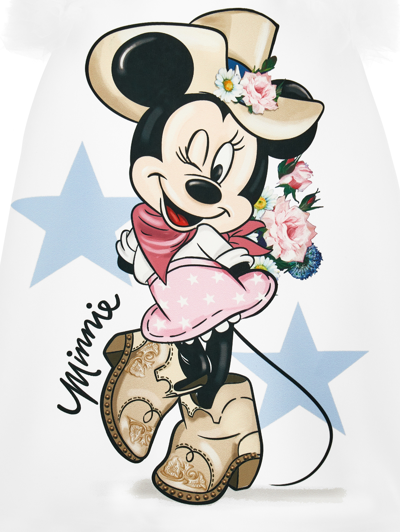 Monnalisa Kids' X Disney Minnie Mouse-print Dress In White + Rosa Fairytale