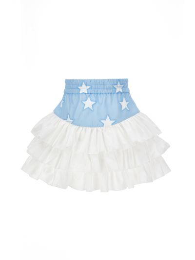 Shop Monnalisa Star Skirt With Flounces In Light Blue + White