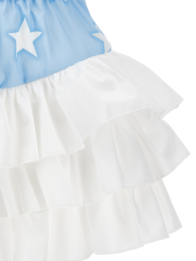 Shop Monnalisa Star Skirt With Flounces In Light Blue + White