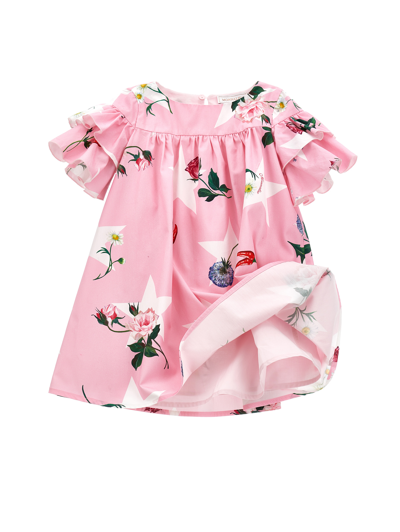 Monnalisa Floral-print Flared Cotton Dress In Rosa Fairy Tale