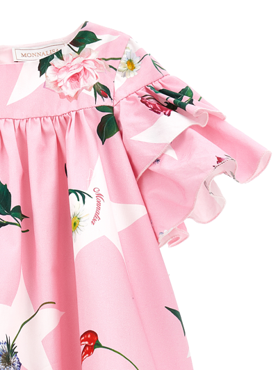 Monnalisa Floral-print Flared Cotton Dress In Rosa Fairy Tale