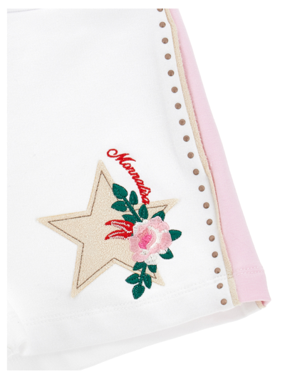 Monnalisa Fleece Shorts With Studs In White + Rosa Fairytale