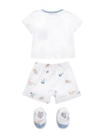 Monnalisa Lion Three-piece Set In White + Cloud