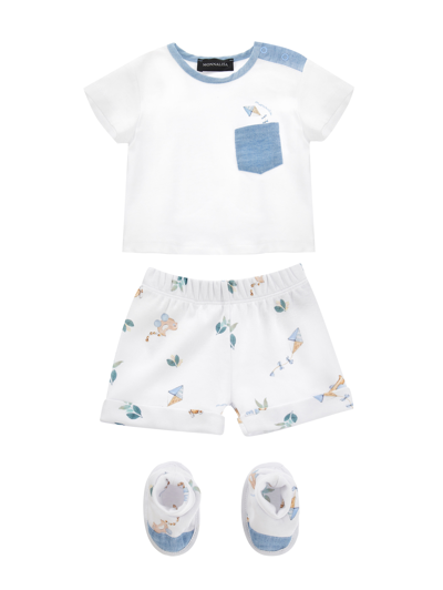 Monnalisa Lion Three-piece Set In White + Cloud