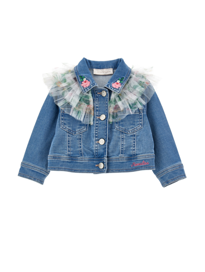 Monnalisa Denim Jacket With Ruffles In Stone Bleach