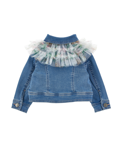 Monnalisa Denim Jacket With Ruffles In Stone Bleach