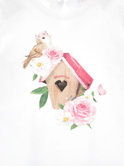 Monnalisa Bird Print T-shirt In White