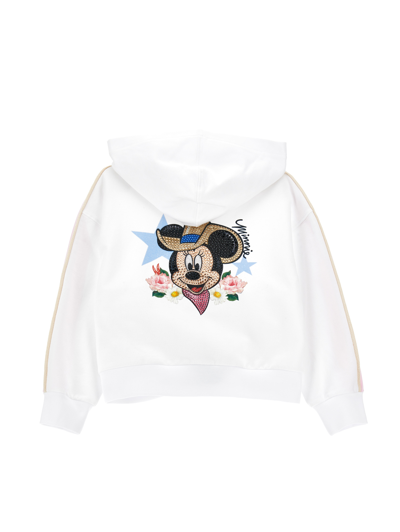 Monnalisa Minnie Cotton Sweatshirt In White + Rosa Fairytale