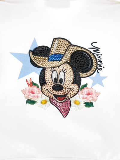 Monnalisa Minnie Cotton Sweatshirt In White + Rosa Fairytale