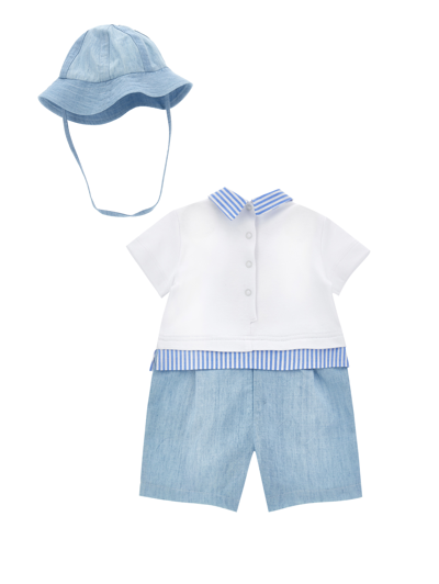 Monnalisa Lion Two-piece Set In White + Indigo