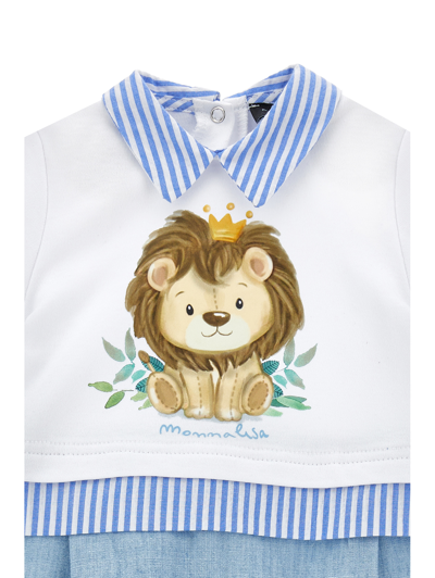 Monnalisa Lion Two-piece Set In White + Indigo