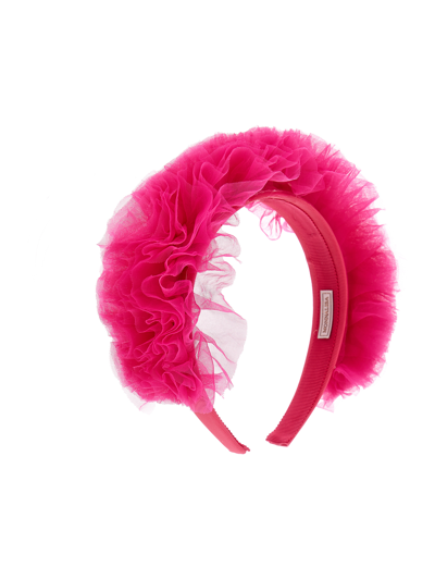 Monnalisa Tulle Ruffle Headband In Fuchsia