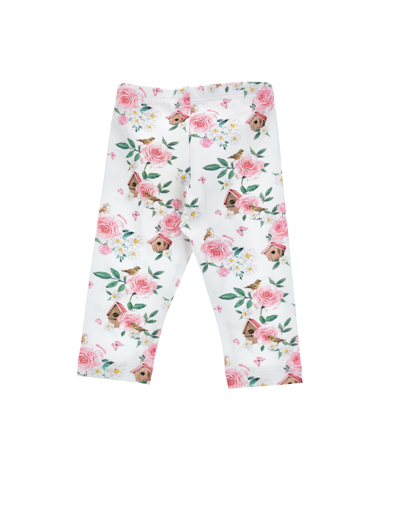 Monnalisa Floral Print Cotton Leggings In White + Multicolor