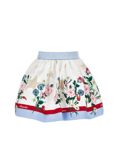 Monnalisa Floral-print Flared Skirt In White